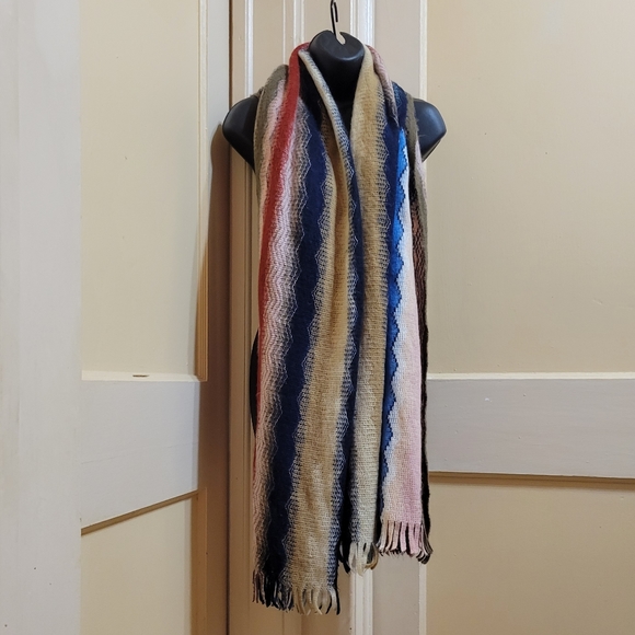 Zara Made in Italy Women's Multicolor Striped Woolen large Wrap - Picture 1 of 5